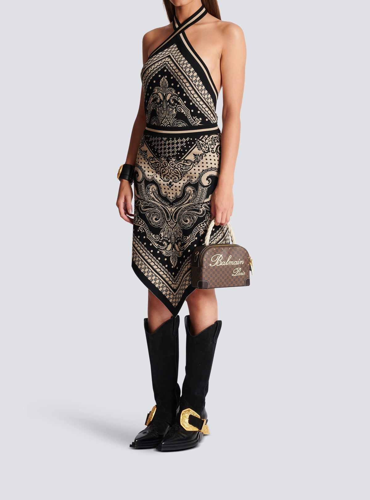 Robe courte dos-nu en maille - Ivoire & Noir
