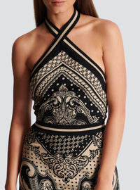 Robe courte dos-nu en maille - Ivoire & Noir