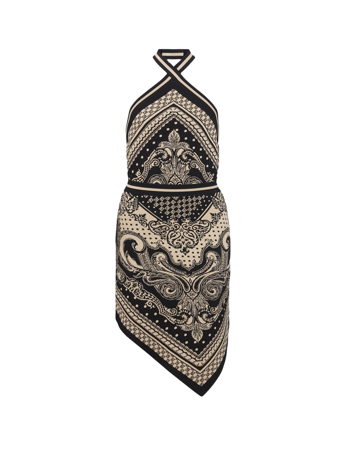 Robe courte dos-nu en maille - Ivoire & Noir