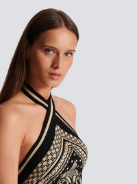 Robe dos-nu en maille paisley et monogramme - Ivoire & Noir