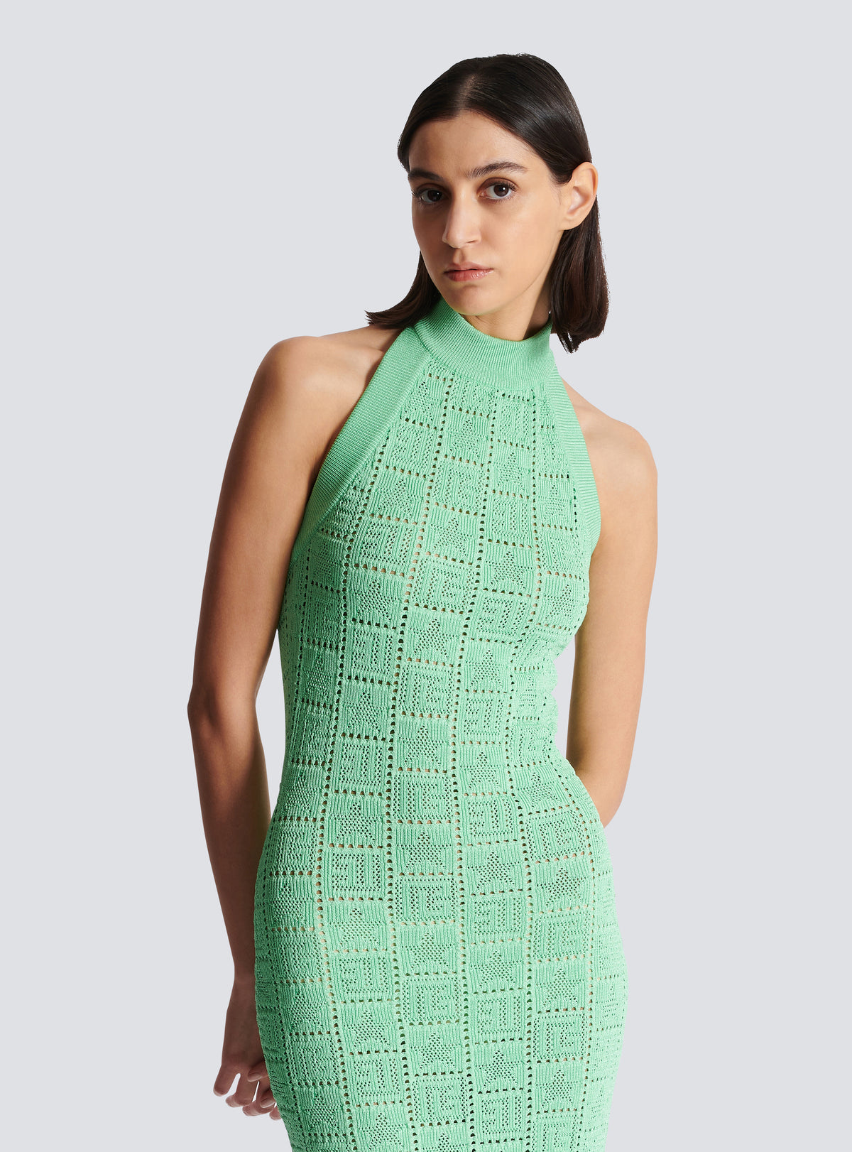 Robe dos-nu en maille monogramme - Vert D'Eau