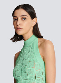 Robe dos-nu en maille monogramme - Vert D'Eau