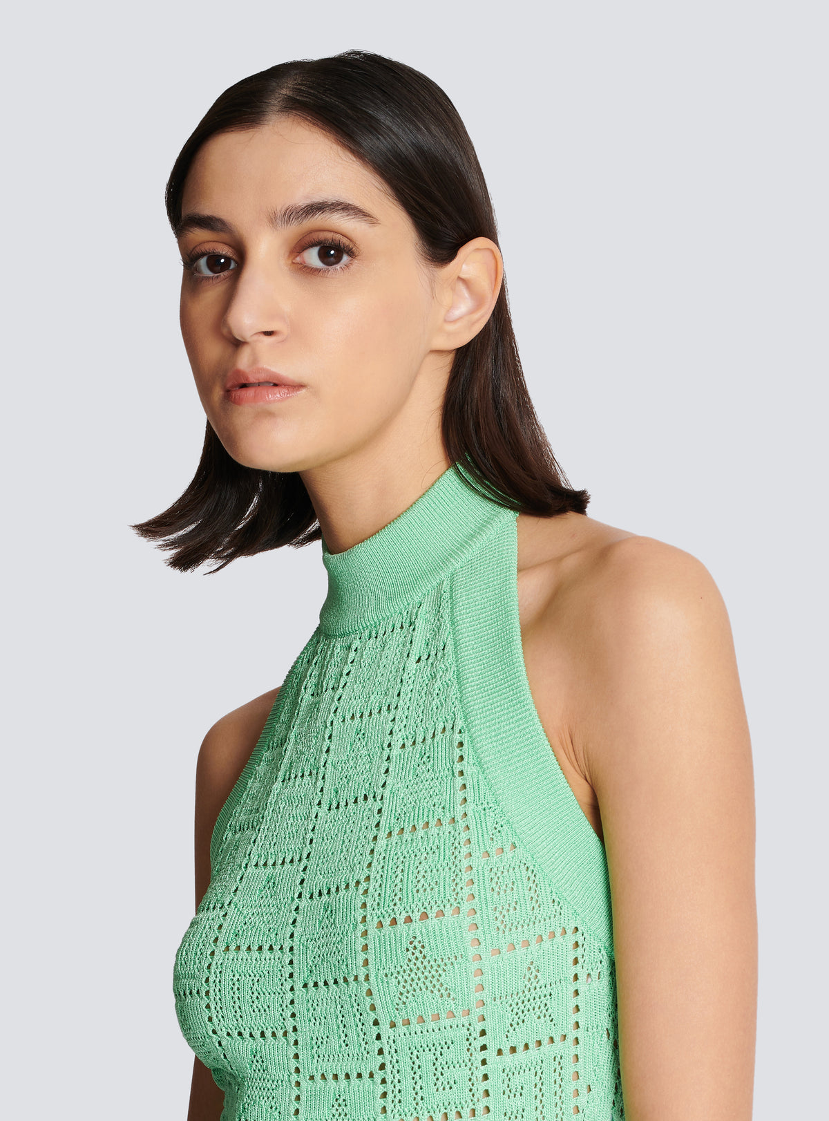 Robe dos-nu en maille monogramme - Vert D'Eau