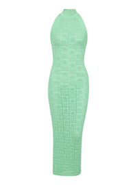 Monogram knit backless long dress - Aqua Green