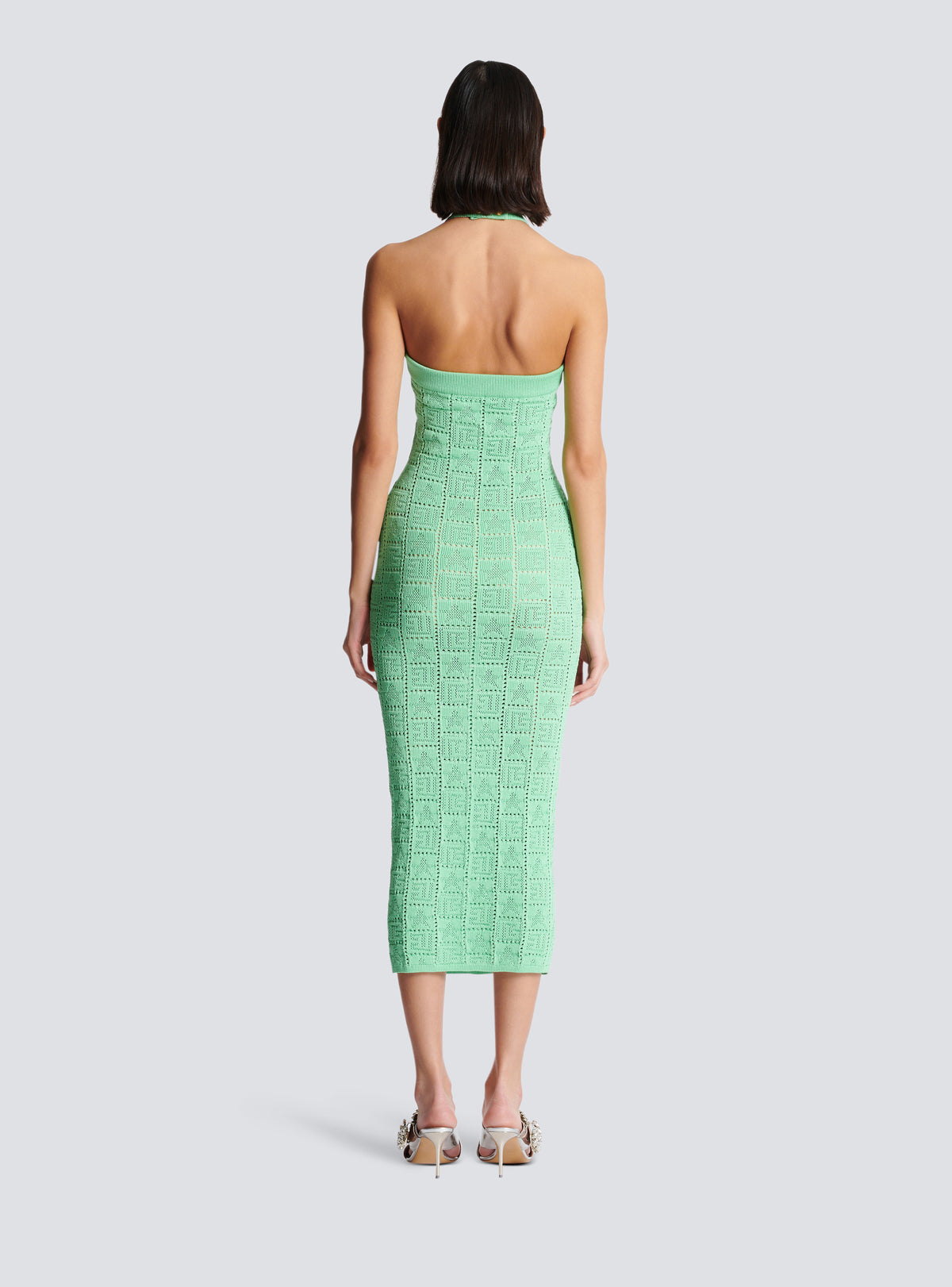 Robe dos-nu en maille monogramme - Vert D'Eau