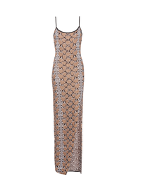 Robe longue à fines bretelles en maille python - Noir & Camel & Blanc