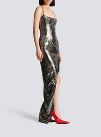 Robe longue à bretelles chaîne - Gris & Noir