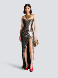 Robe longue à bretelles chaîne - Gris & Noir