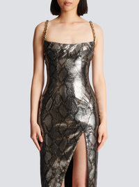 Robe longue à bretelles chaîne - Gris & Noir