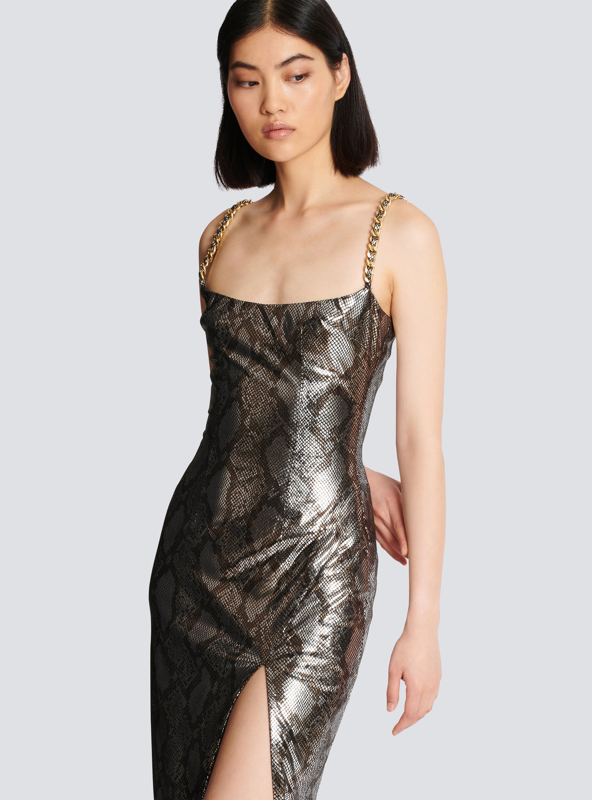 Robe longue à bretelles chaîne - Gris & Noir