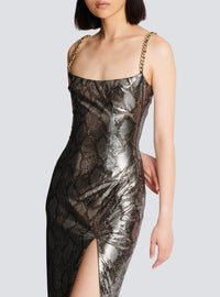 Robe longue à bretelles chaîne - Gris & Noir