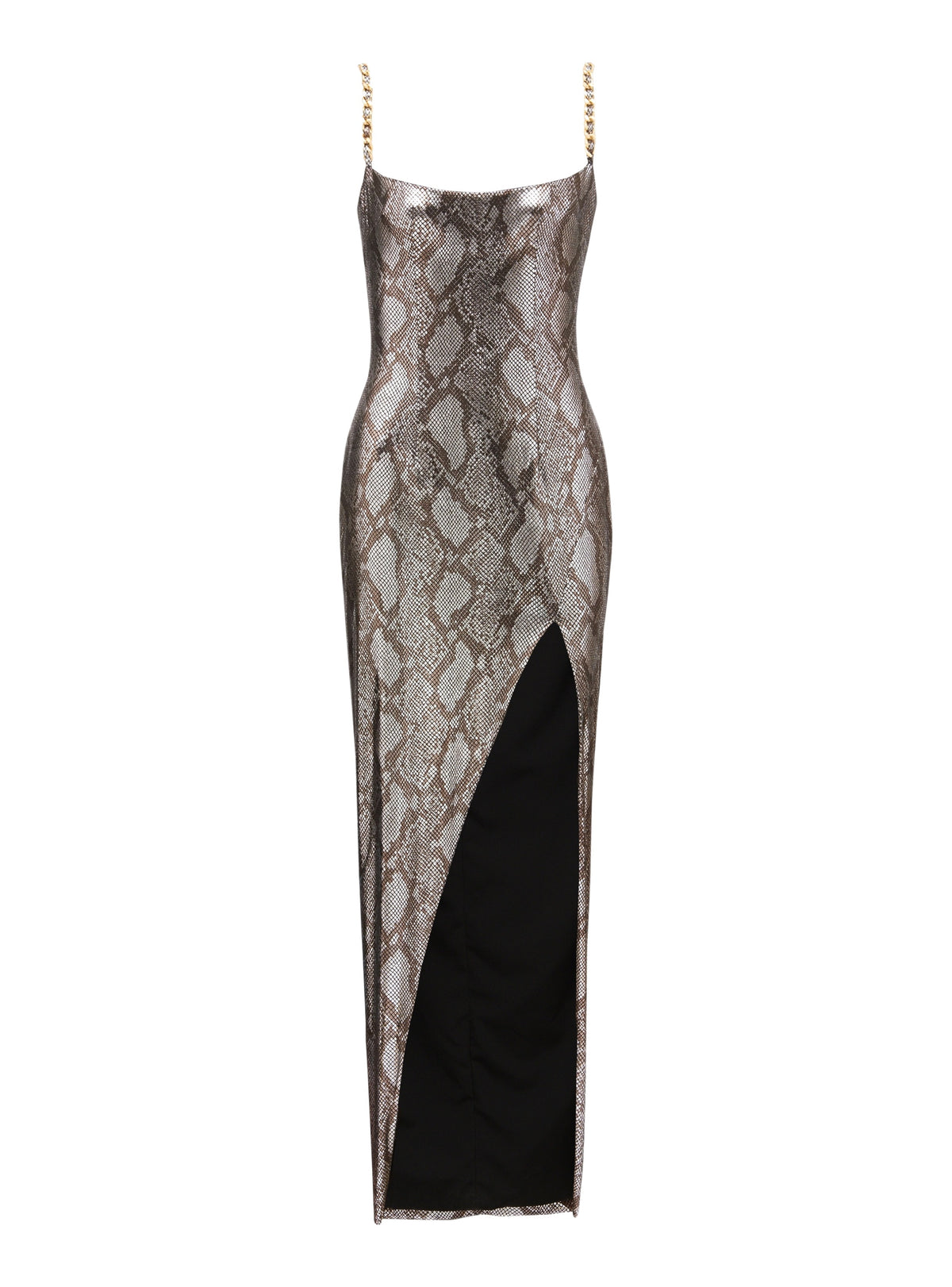 Robe longue à bretelles chaîne - Gris & Noir