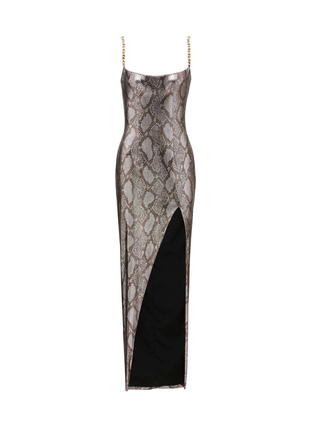 Robe longue à bretelles chaîne - Gris & Noir
