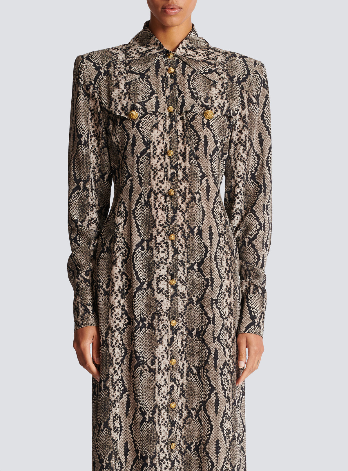 Robe chemise en soie python - Gris Foncé