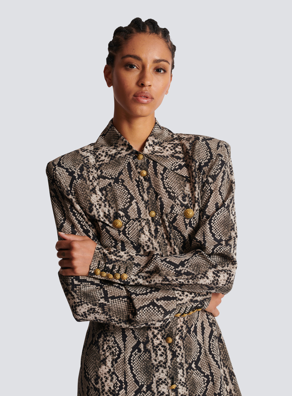 Robe chemise en soie python - Gris Foncé