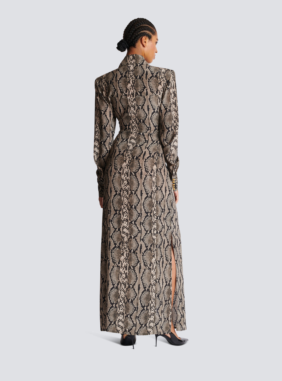 Robe chemise en soie python - Gris Foncé