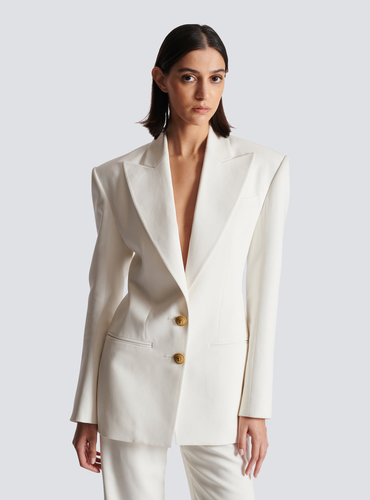 Veste 2 boutons en crêpe - Blanc