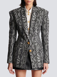 Veste 2 boutons en jacquard python - Gris Foncé
