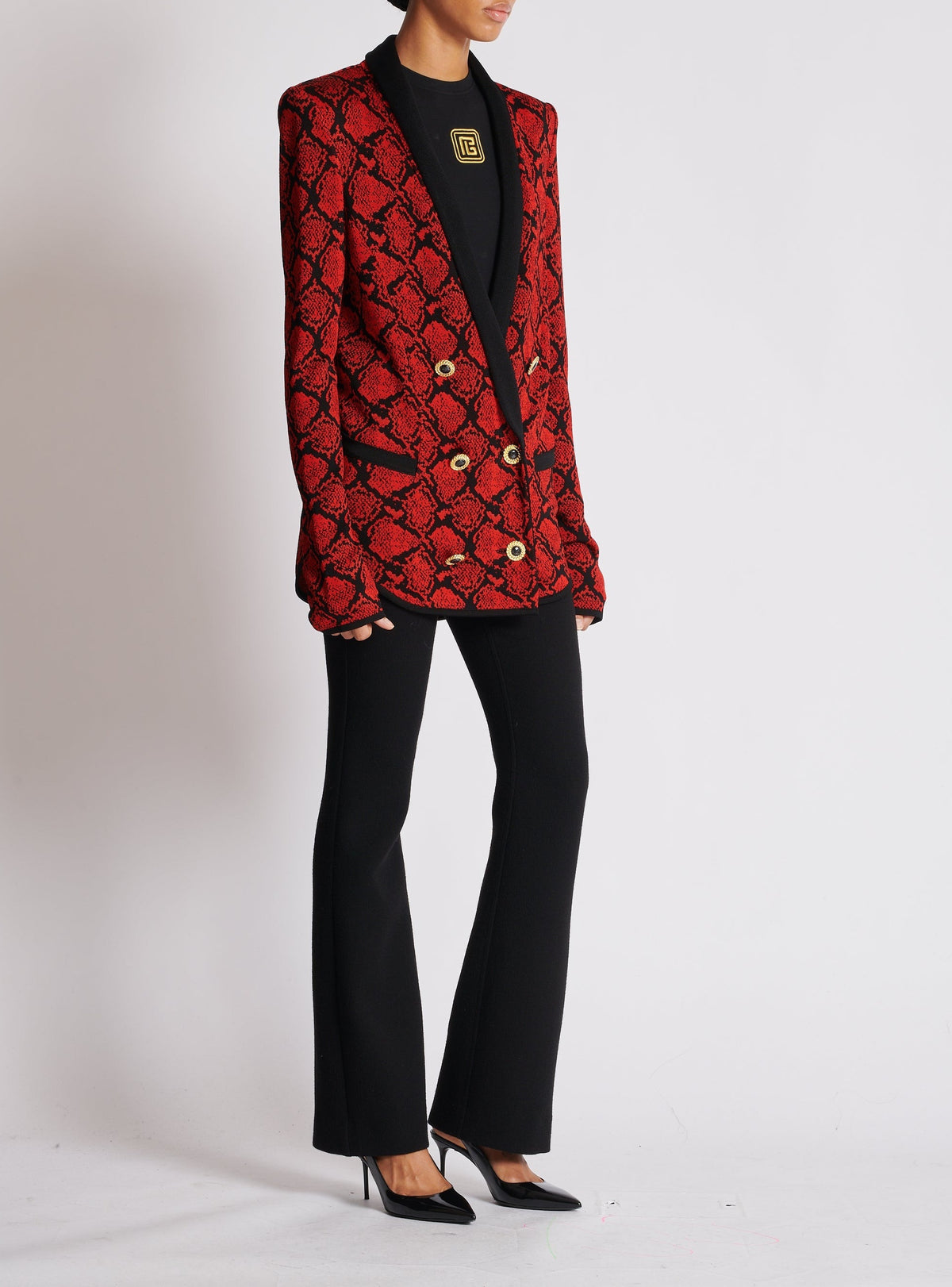 Printed button cardigan - Black & Red