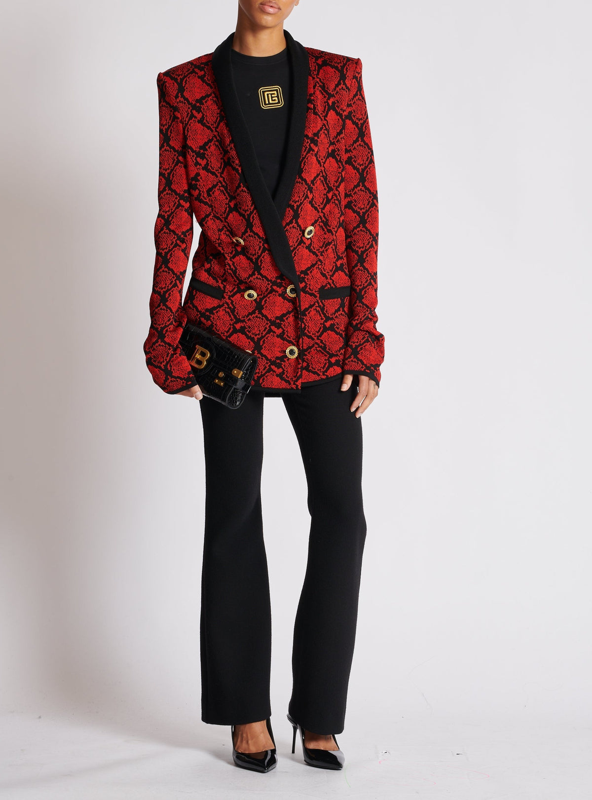 Printed button cardigan - Black & Red