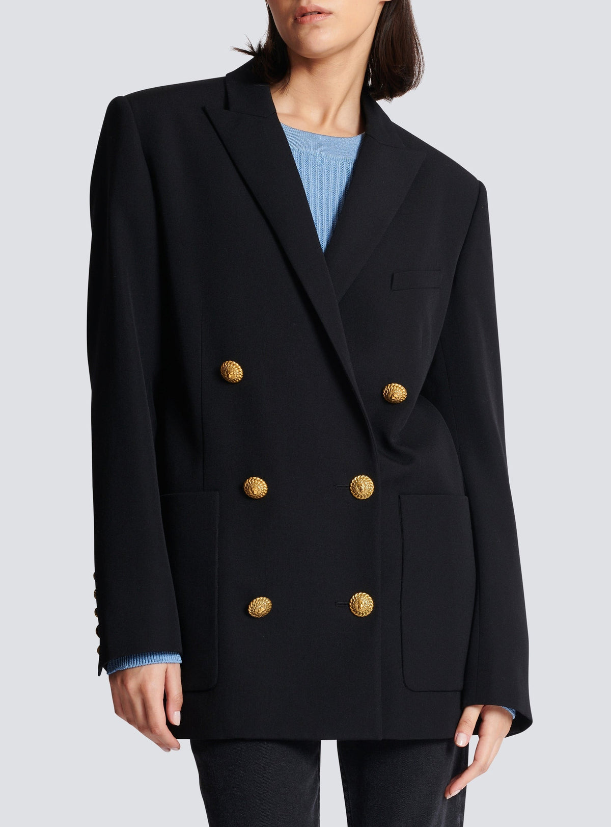 6-button wool jacket - Black