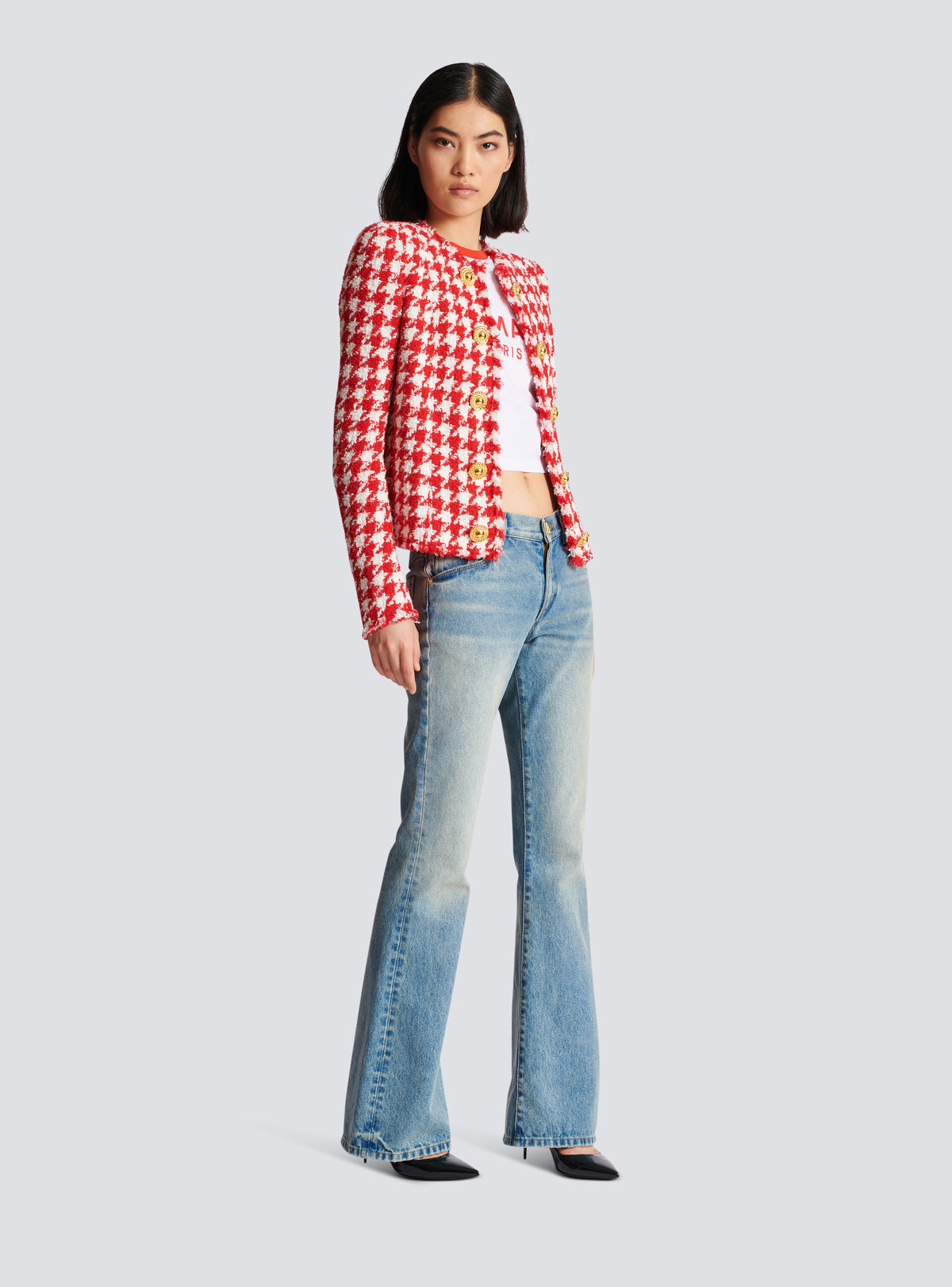 Veste en tweed pied-de-poule - Rouge