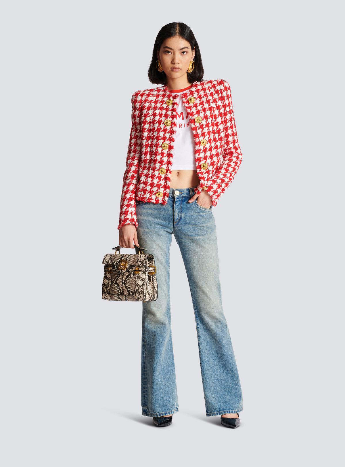 Veste en tweed pied-de-poule - Rouge