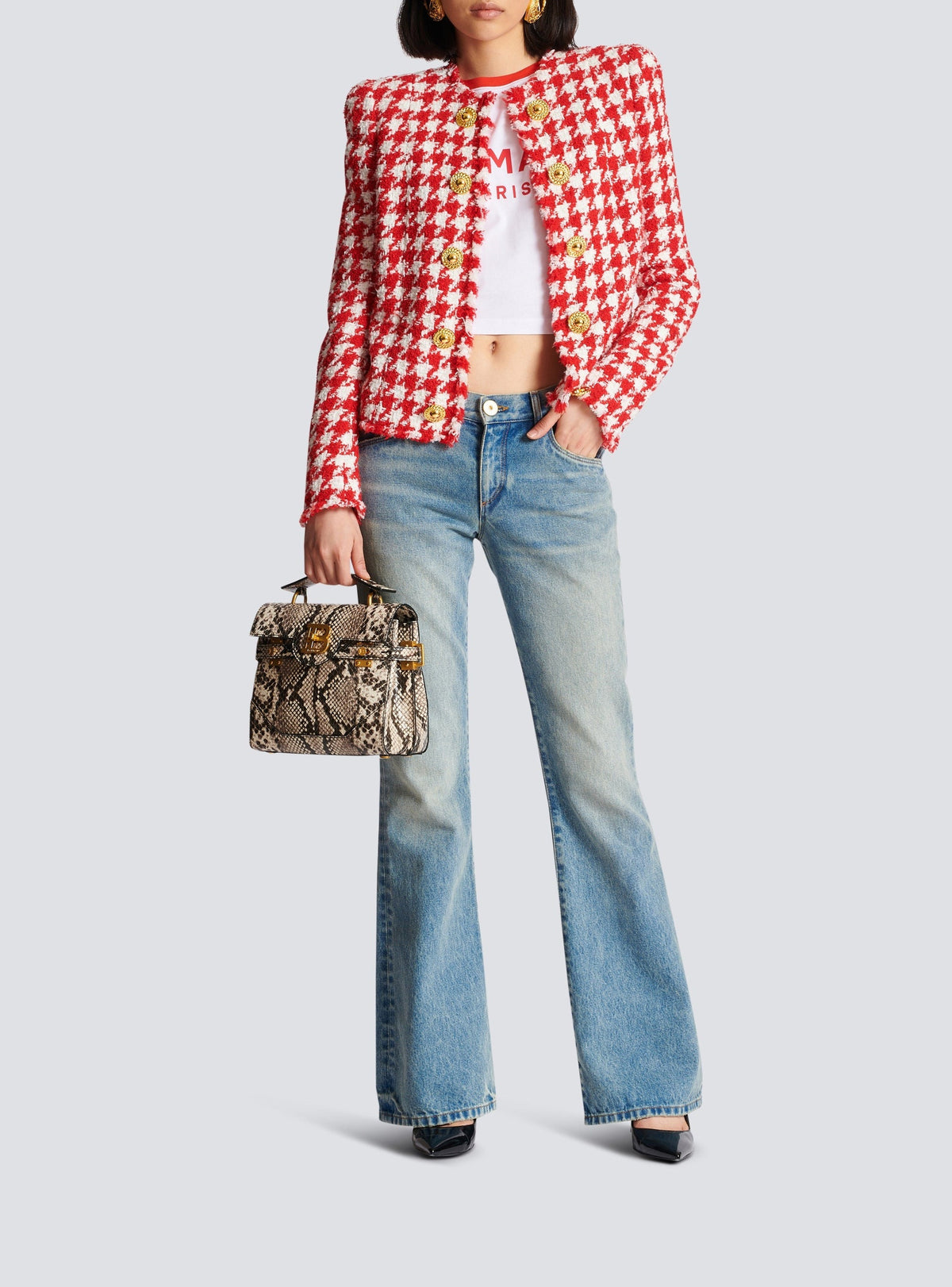 Houndstooth tweed jacket - Red
