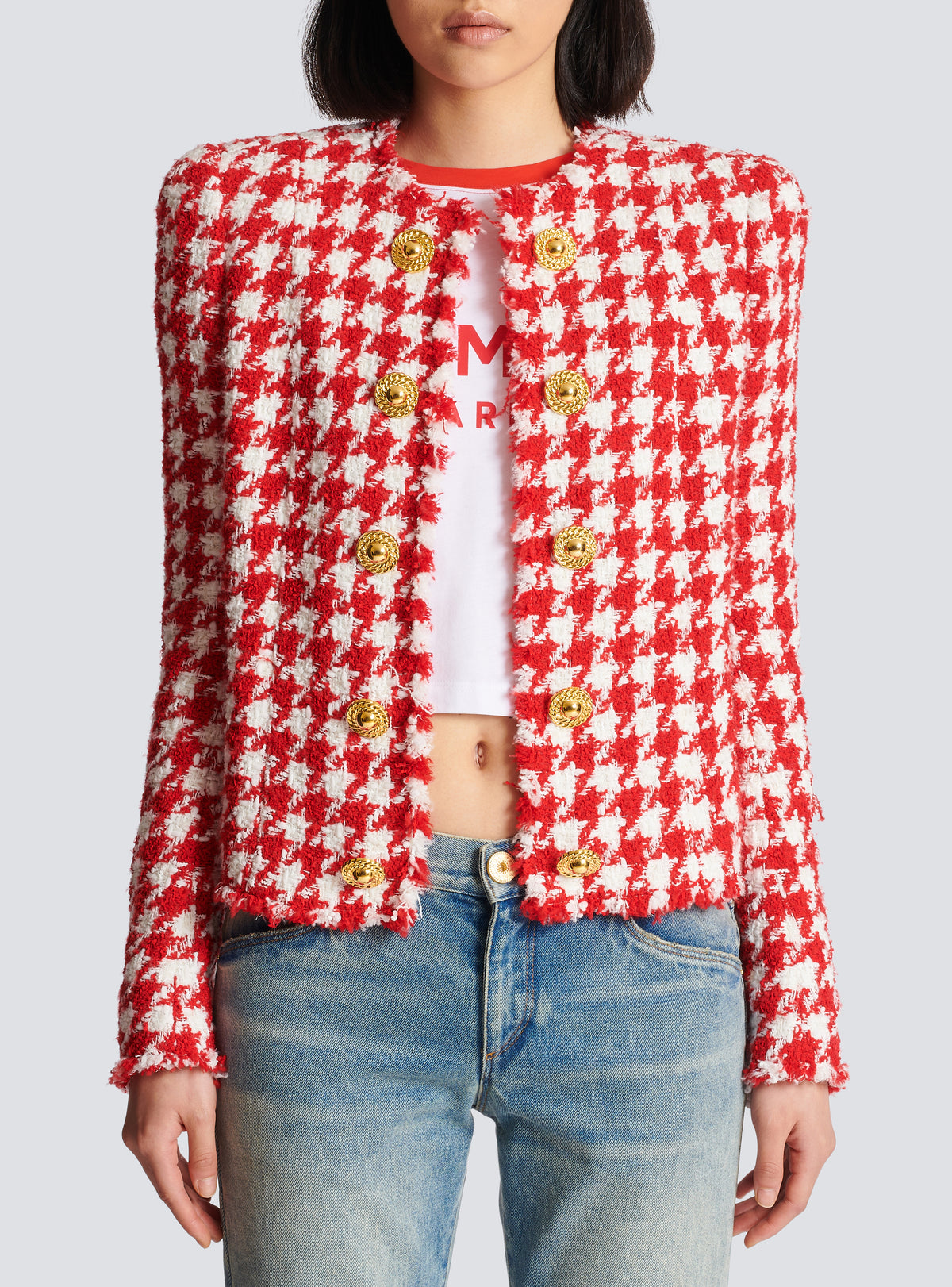 Veste en tweed pied-de-poule - Rouge