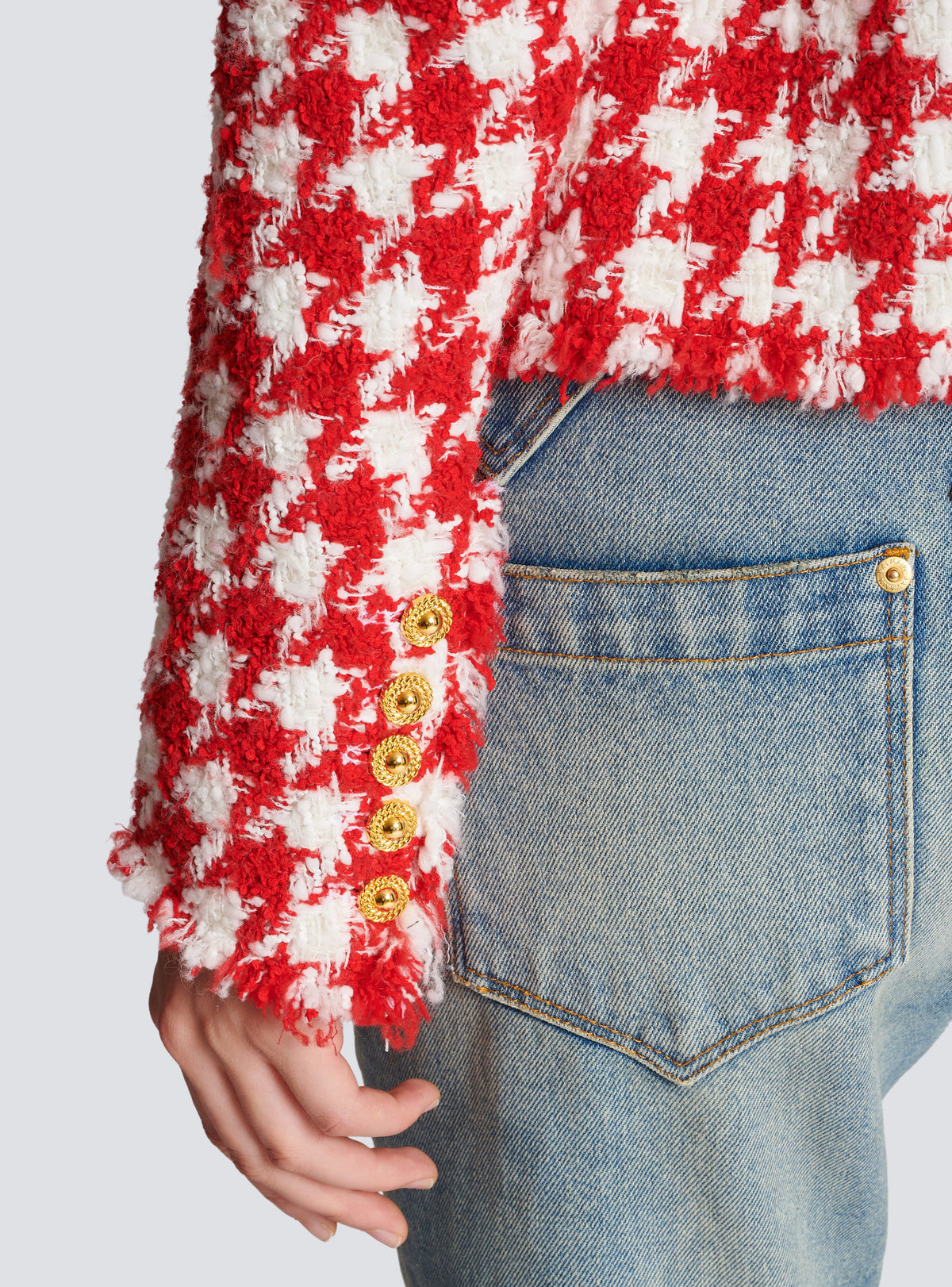 Veste en tweed pied-de-poule - Rouge