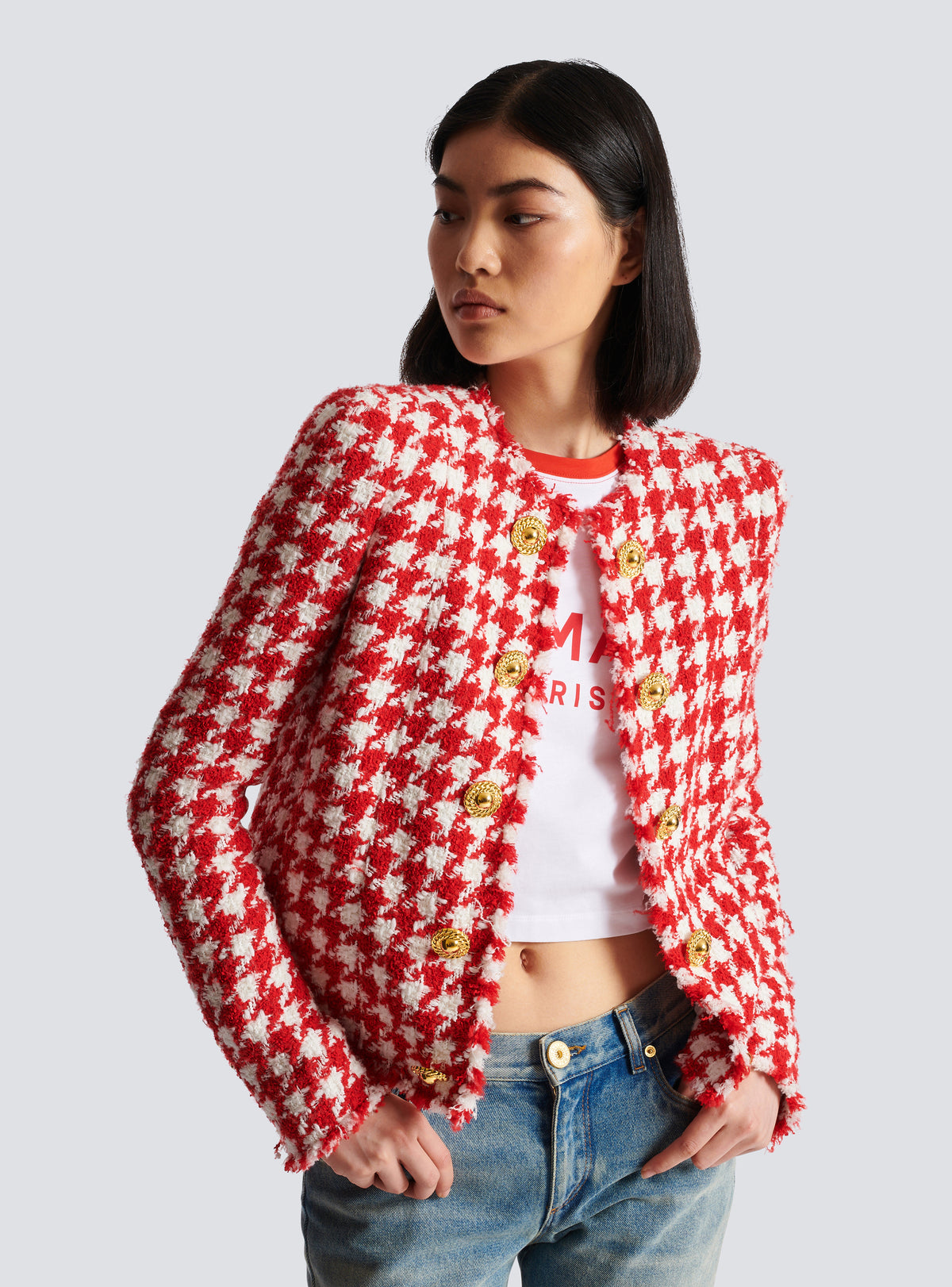 Veste en tweed pied-de-poule - Rouge