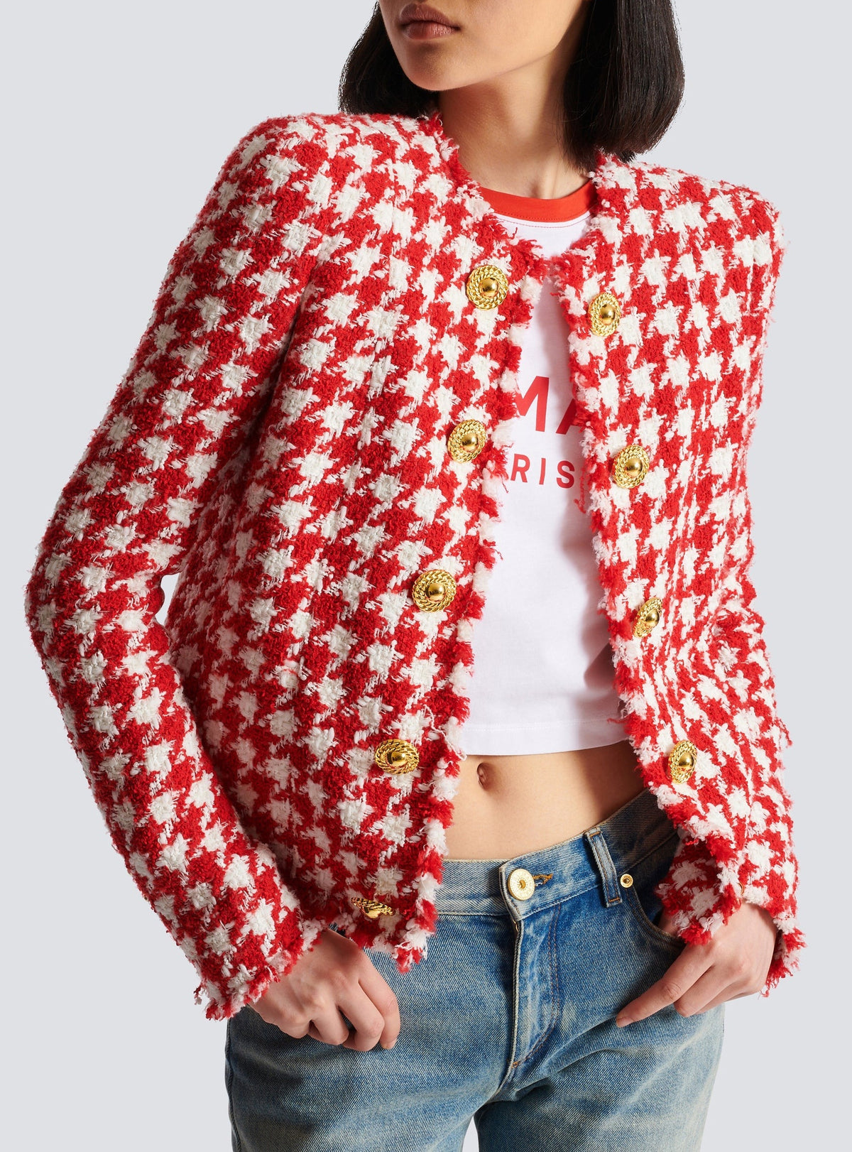 Houndstooth tweed jacket - Red