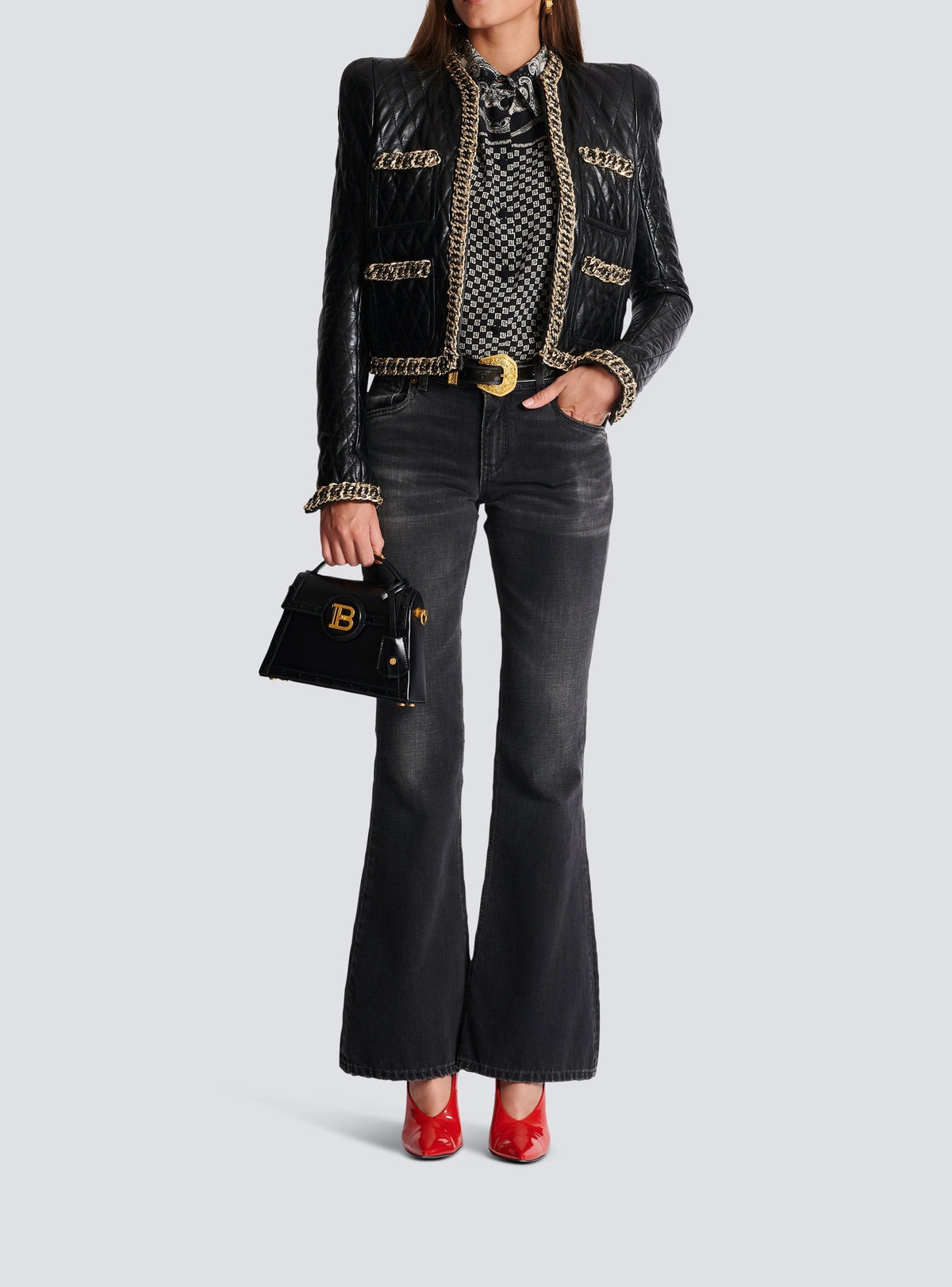 Veste matelassée en cuir matelassé - Noir & Or