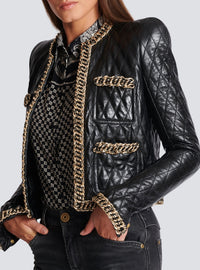 Veste matelassée en cuir matelassé - Noir & Or