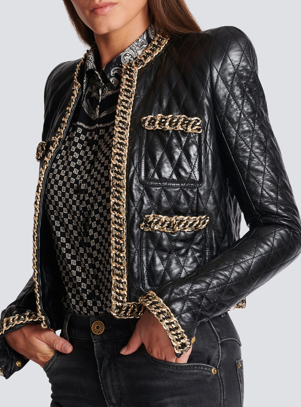 Veste matelassée en cuir matelassé - Noir & Or