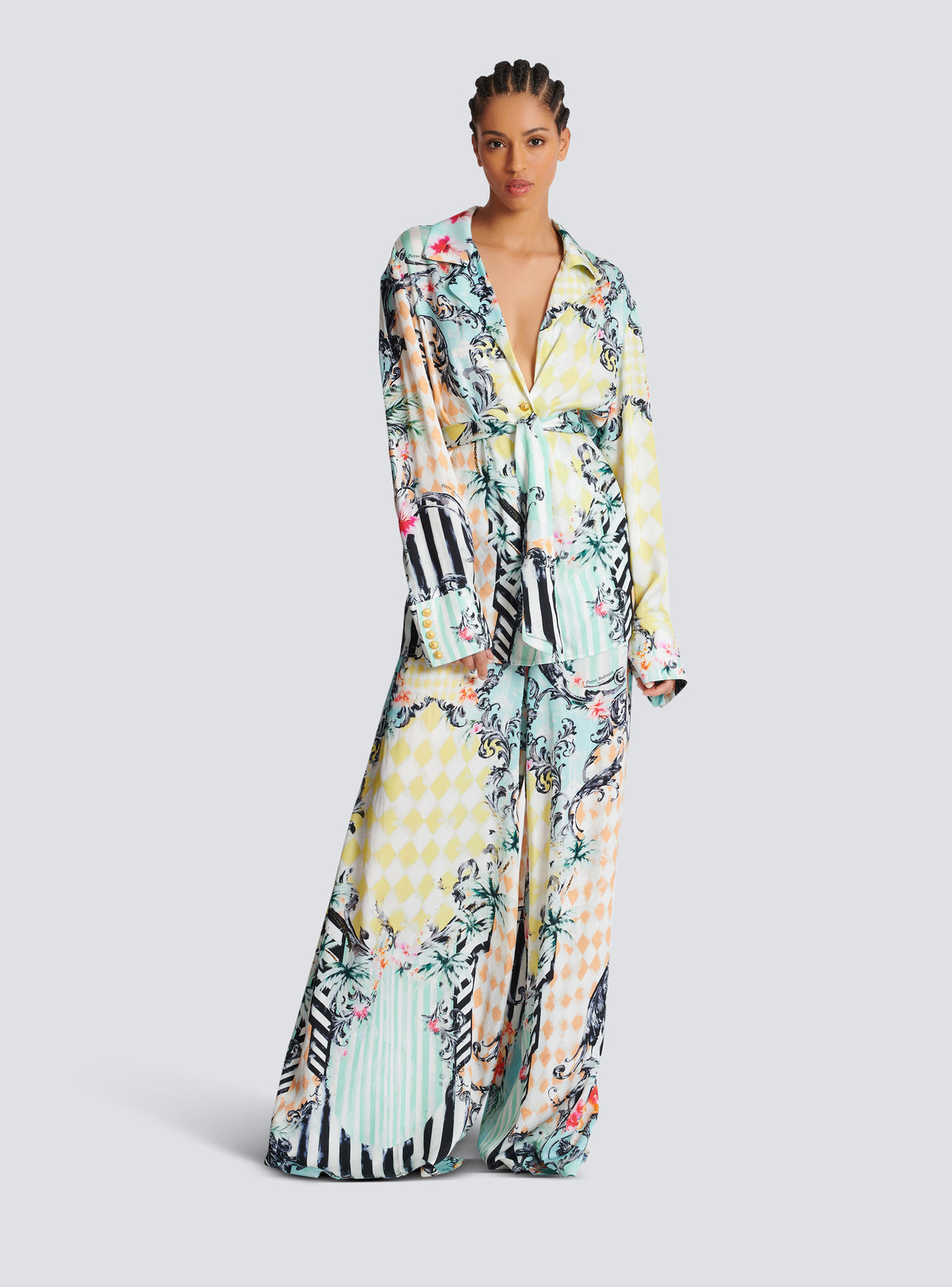 Chemise fluide ceinturée imprimée baroque - Multicolore