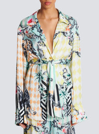 Chemise fluide ceinturée imprimée baroque - Multicolore