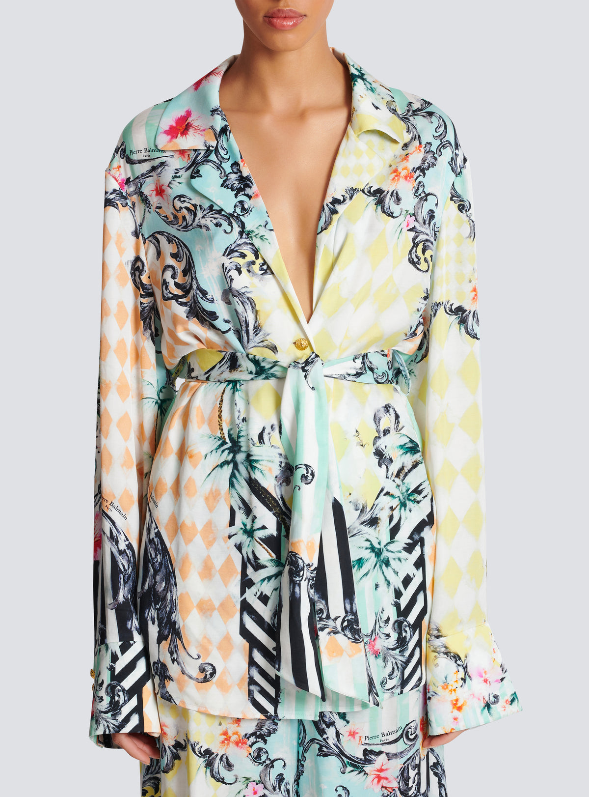 Chemise fluide ceinturée imprimée baroque - Multicolore