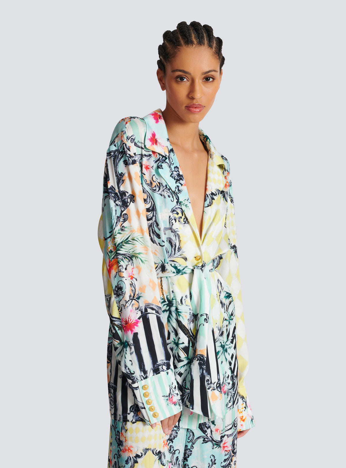 Chemise fluide ceinturée imprimée baroque - Multicolore