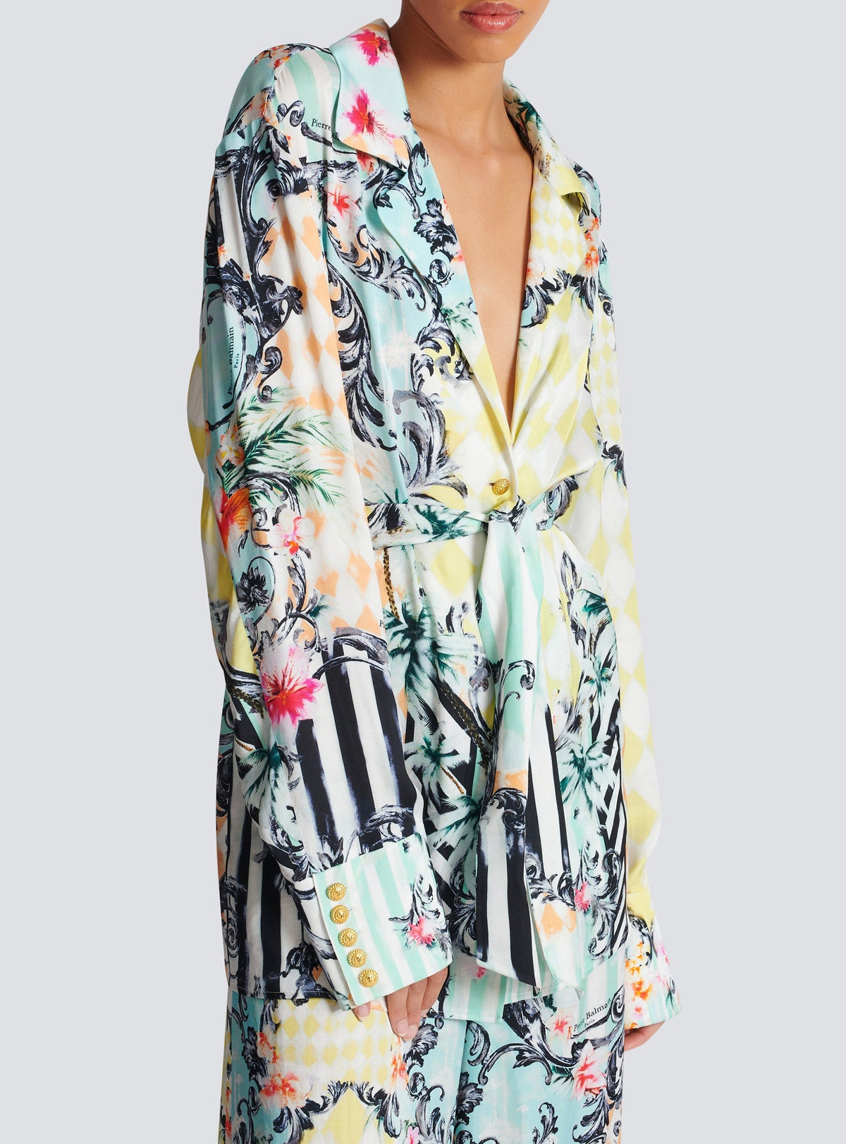 Chemise fluide ceinturée imprimée baroque - Multicolore