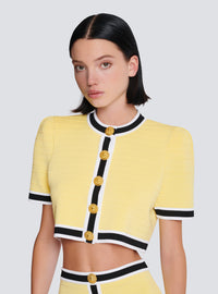 Cardigan court en maille - Jaune Pâle & Noir & Blanc