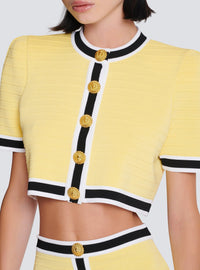 Cropped knit cardigan - Pale Yellow & Black & White