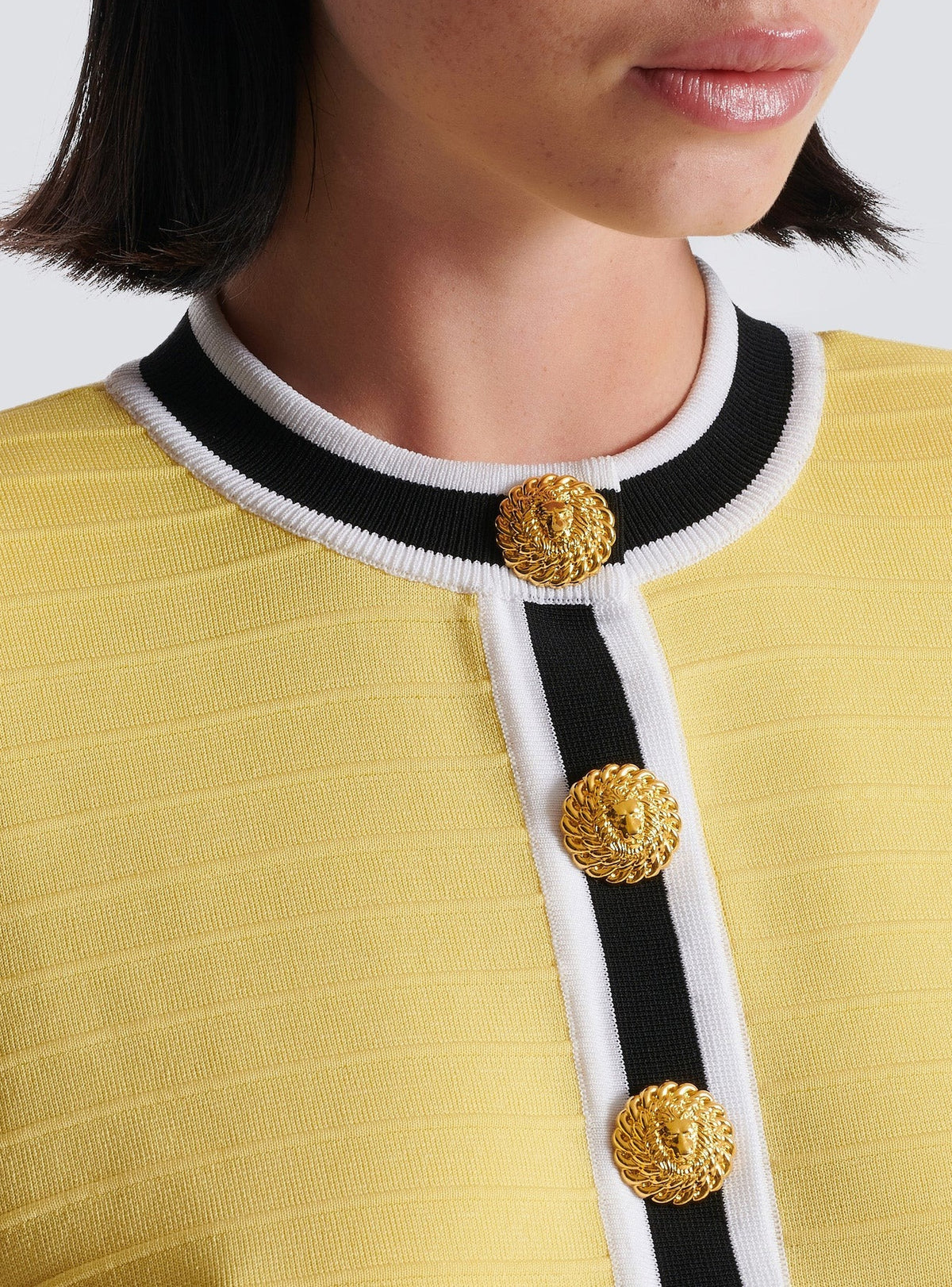 Cropped knit cardigan - Pale Yellow & Black & White
