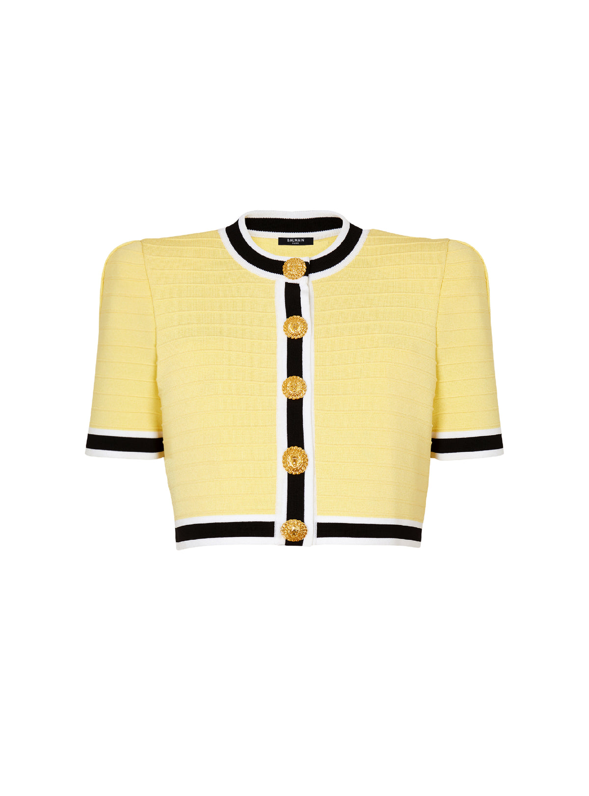Cropped knit cardigan - Pale Yellow & Black & White