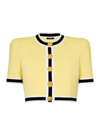 Cardigan court en maille - Jaune Pâle & Noir & Blanc