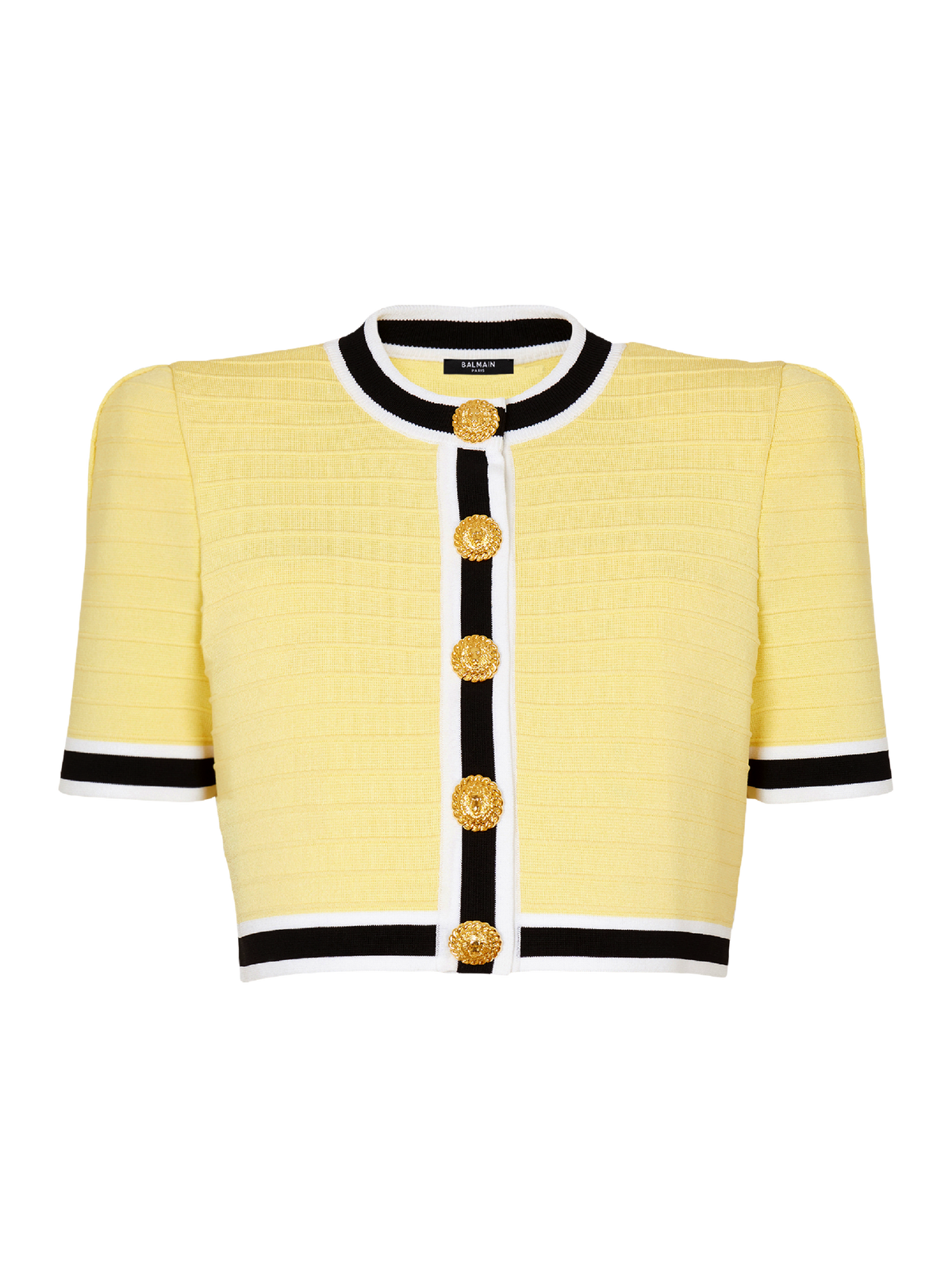 Cardigan court en maille - Jaune Pâle & Noir & Blanc