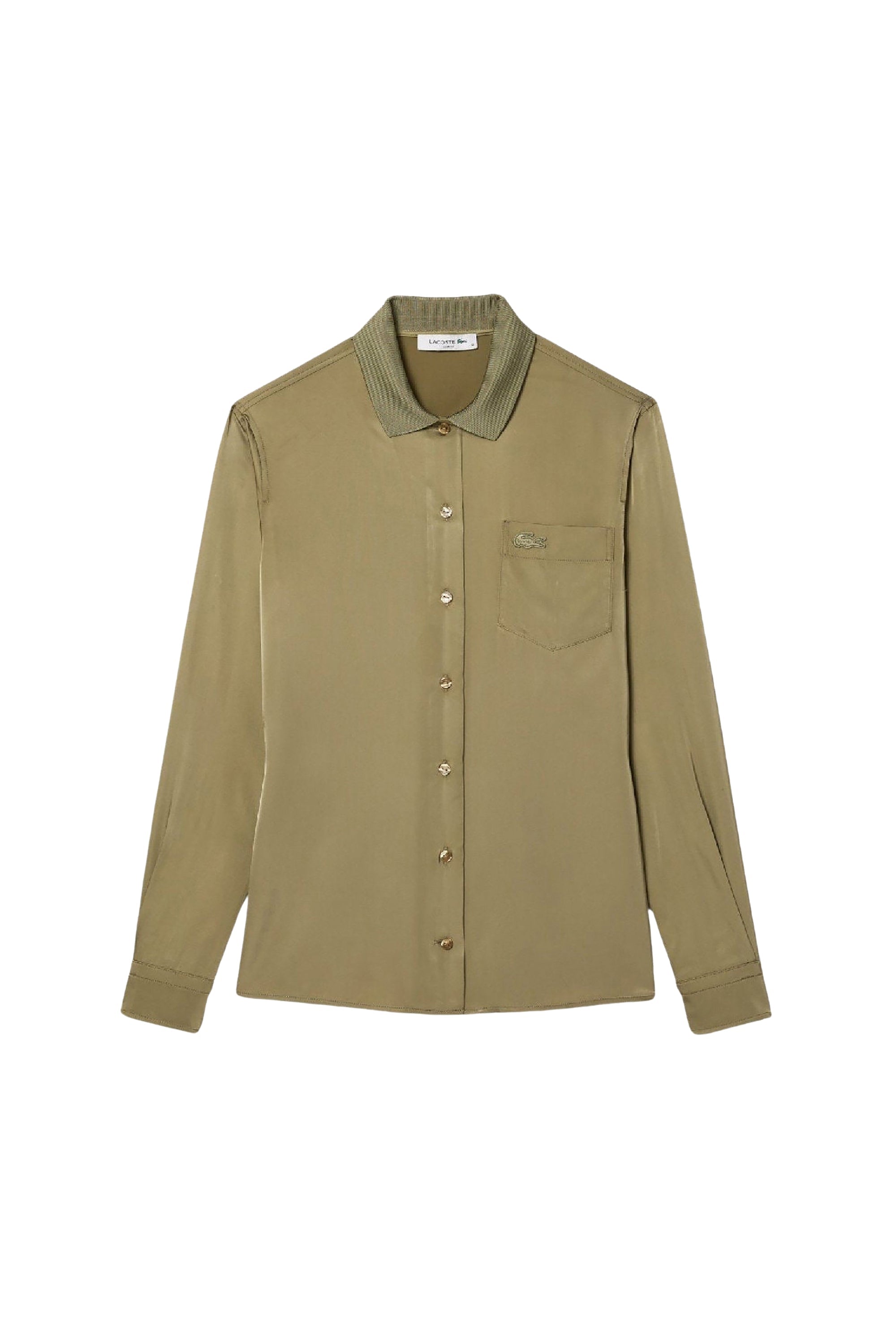 Chemise fluide ajusté à col côtelé - Kaki