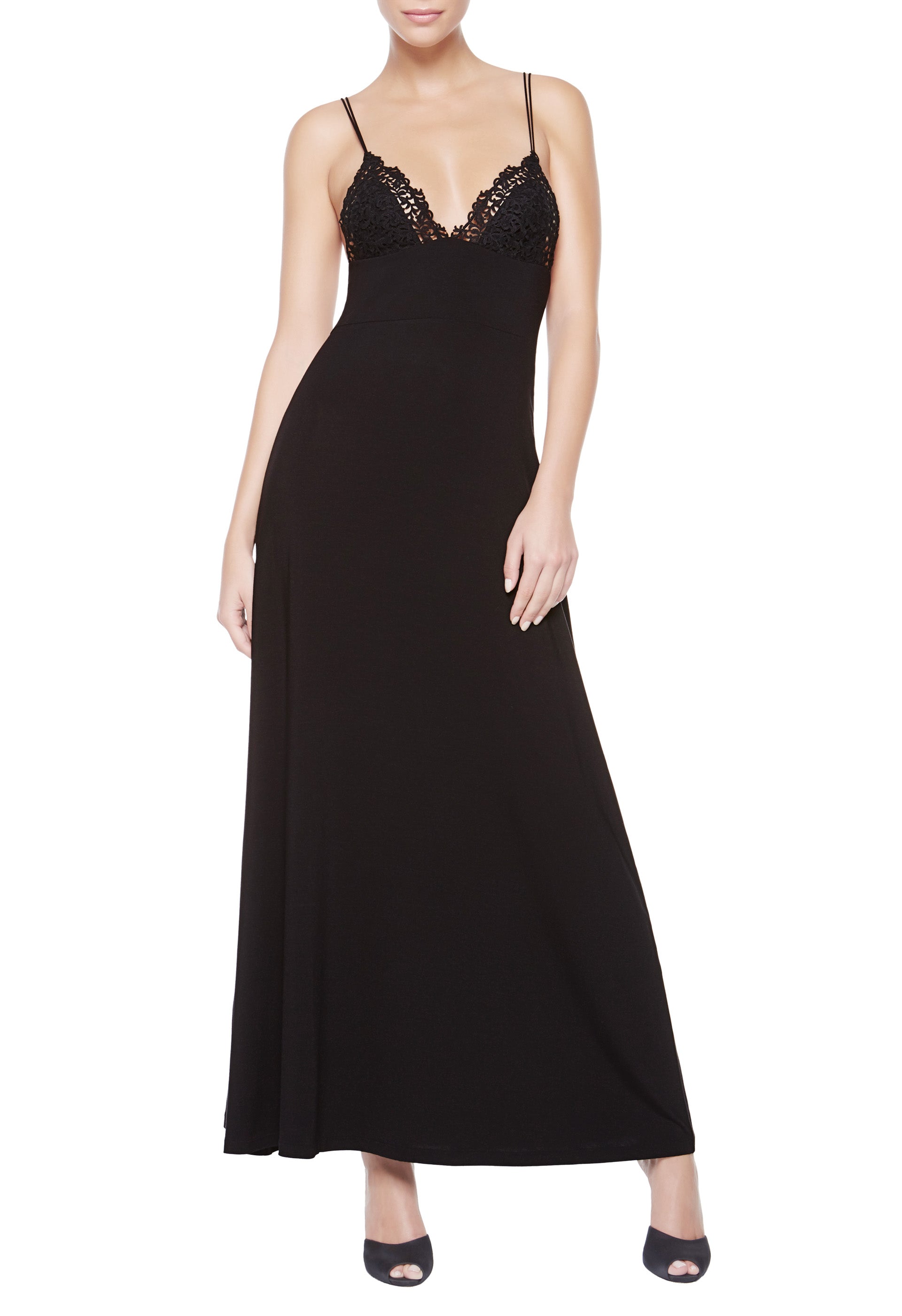 Petit Macrame long nightdress - Nero