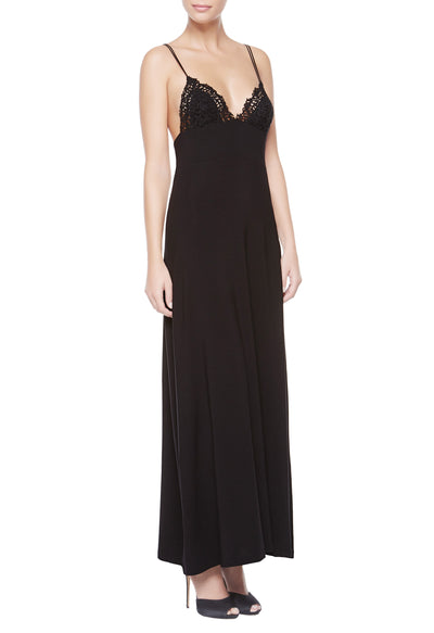 Petit Macrame long nightdress - Nero