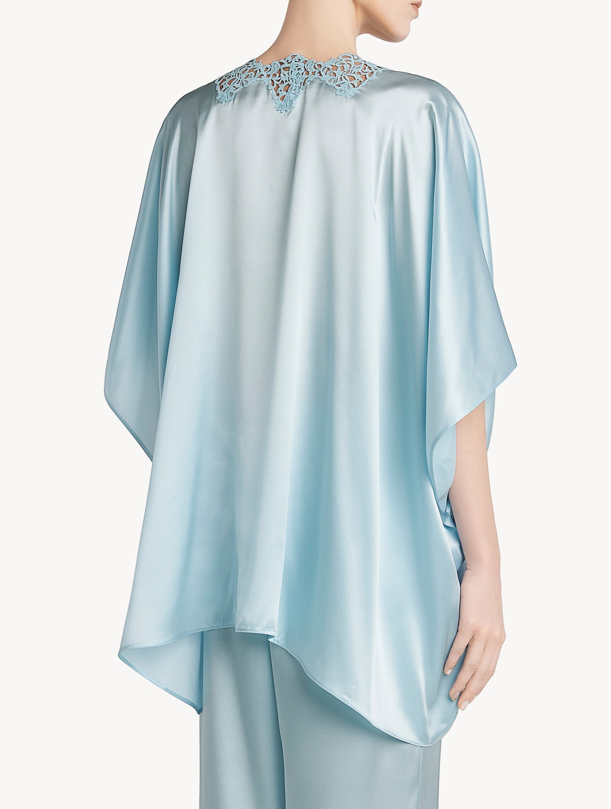 Petit Macrame ruffled tunic in silk - Azure Light